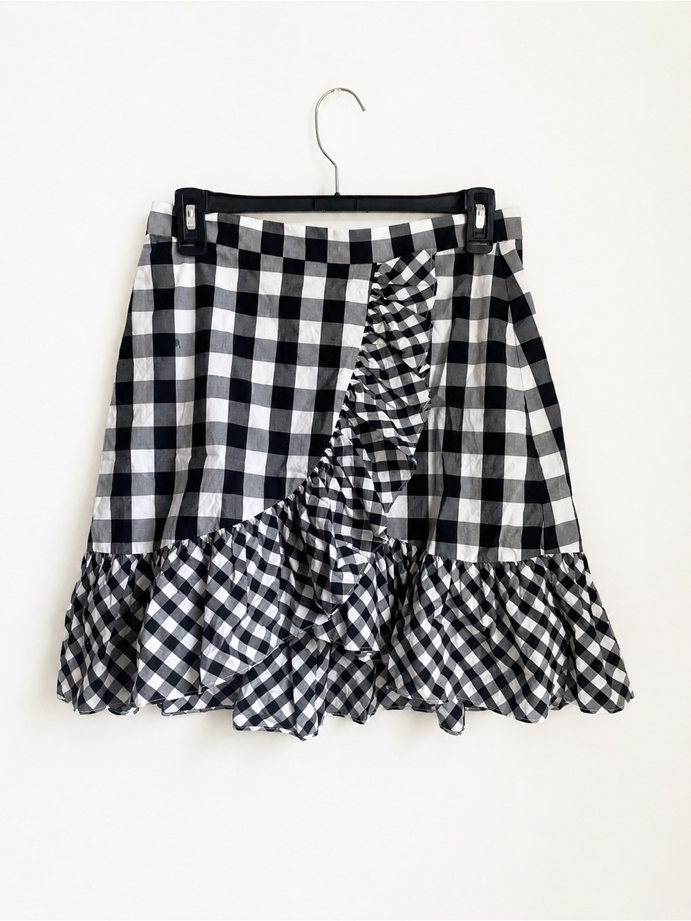 J. Crew Black & White Gingham Ruffle Mini Skirt
